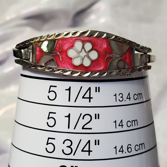 Vintage Baby Girls Alpaca Mexico Silver Pink Abalone and Floral Bracelet - Picture 8 of 10